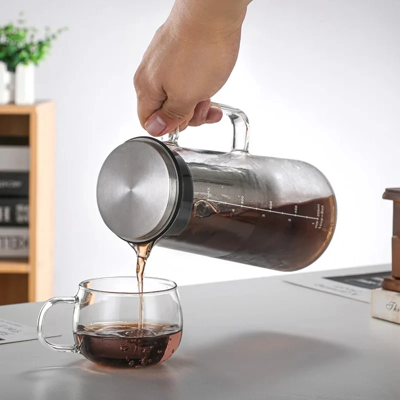 1000/1400ML Glass Cold Brew Coffee Pot with Filter 4-8 Cups Water Bottle Extracted Espresso Coffee Maker Juice Kettle for Home