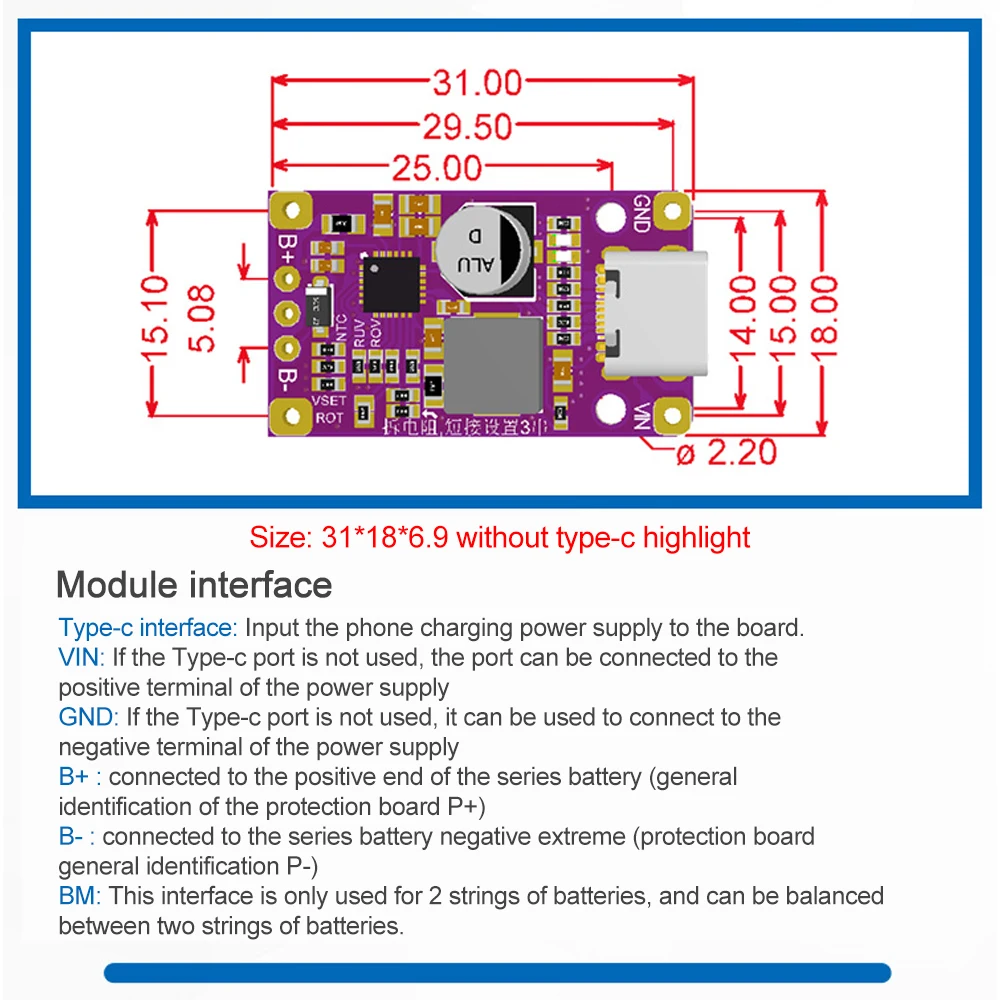 Multi-Cell 2S 3S Type-C USB Boost Converter Step-Up Power Module LiPo Polymer Li-Ion Charger Protection Board