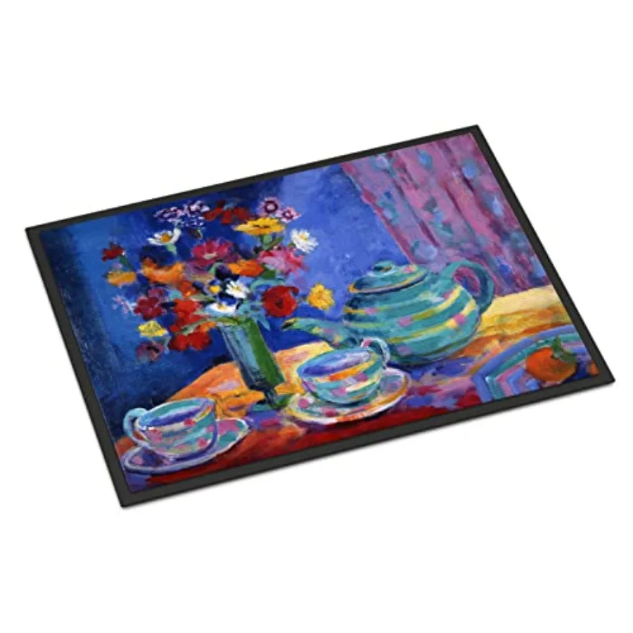 

HWH0010JMAT Придверный коврик Wendy Hoile «Синий чай», 24x36, для входной двери, для дома и улицы, нескользящий, моющийся, с коротким ворсом, 24