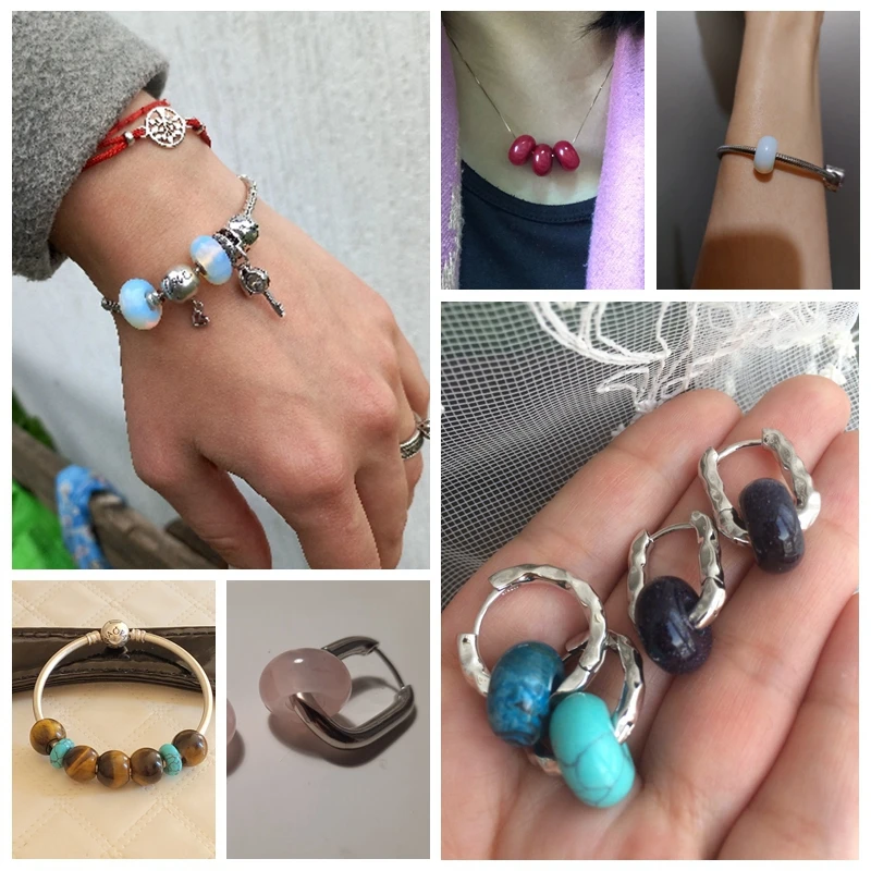 Cuentas redondas de agujero grande para fabricación de joyas, abalorios de piedra para collar, pulsera, accesorios DIY, 14MM, tamaño del agujero