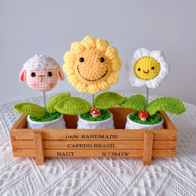 

Handmade Sunflower Knitted Flowers Cute Animal Characters Home Decor Office Desktop Living Room Decoration Accessories