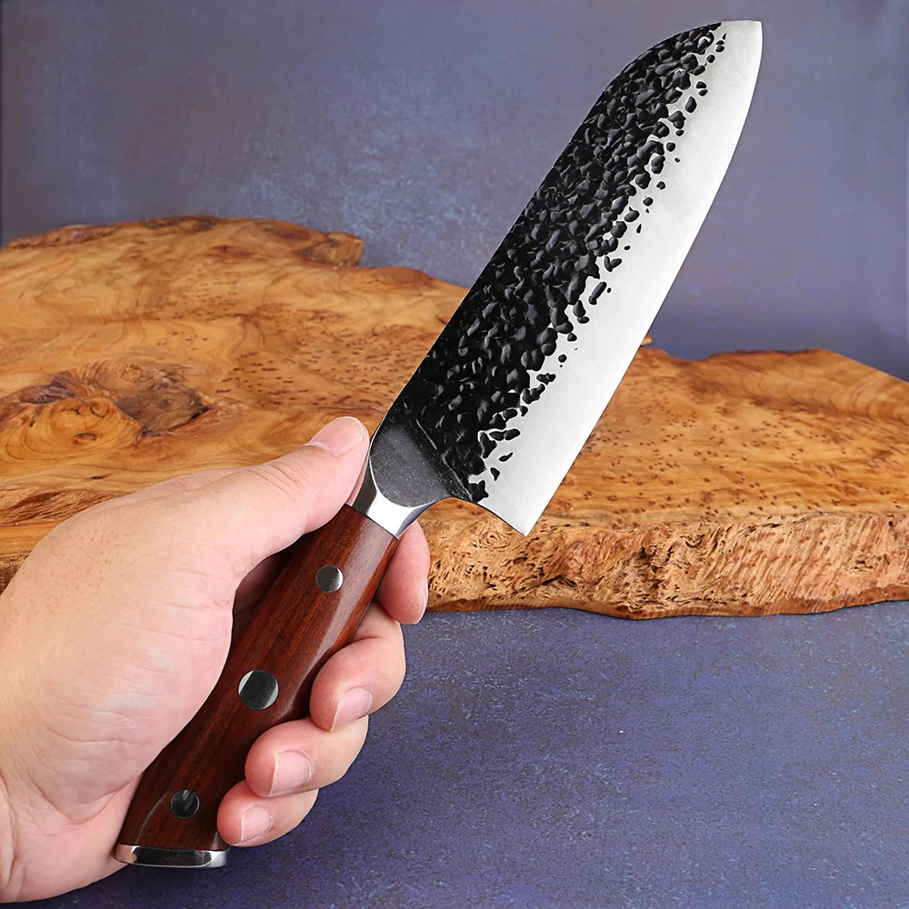 سكين Santoku احترافي مقاس 7 بوصة 5Cr15MoV عالي الكربون من الفولاذ المقاوم للصدأ سكين الطاهي الياباني أداة قطع المطبخ المنزلي