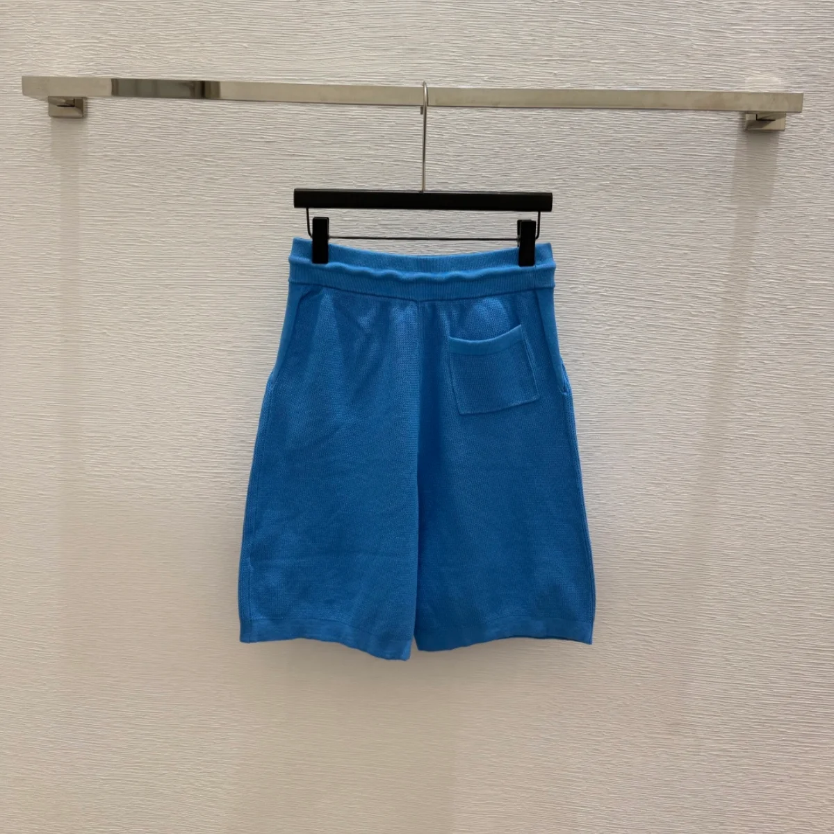 2026 High Quality Women's Blue Waffle Drawstring Knitted Five Point Shorts--hb731