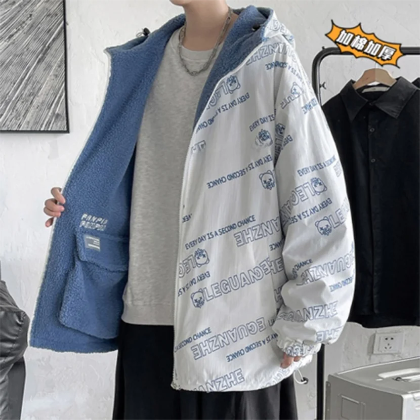 

Lamb Velvet Jaet Men's Winter New Double-Sided Wear Fce-Lined Thi Warm Cotton Coat Men's Winter Faion Cotton Jaet