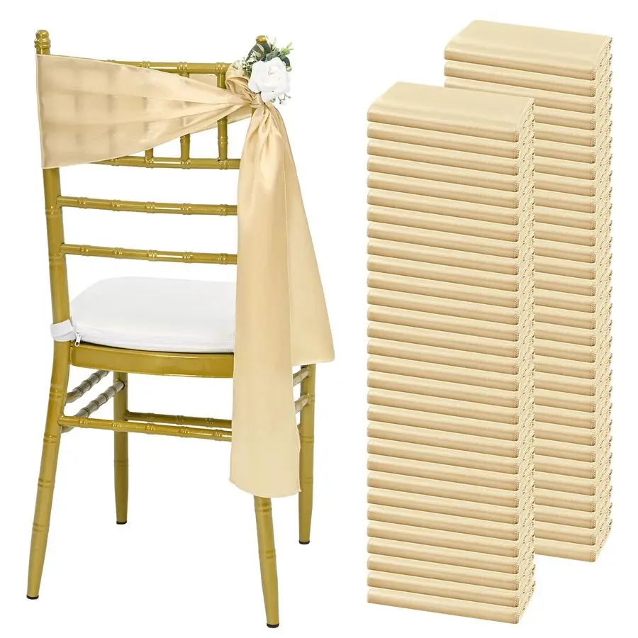 

60 Pcs Champagne Chair Sashes 78 inch Satin Chair Bows Sashes for Party, Hotel, Wedding, Reception, Restaurant Event Decoration