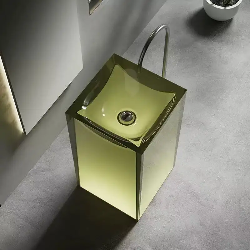 

Crystal transparent resin transparent integrated basin and base bathroom sink bathroom transparent round wash basin