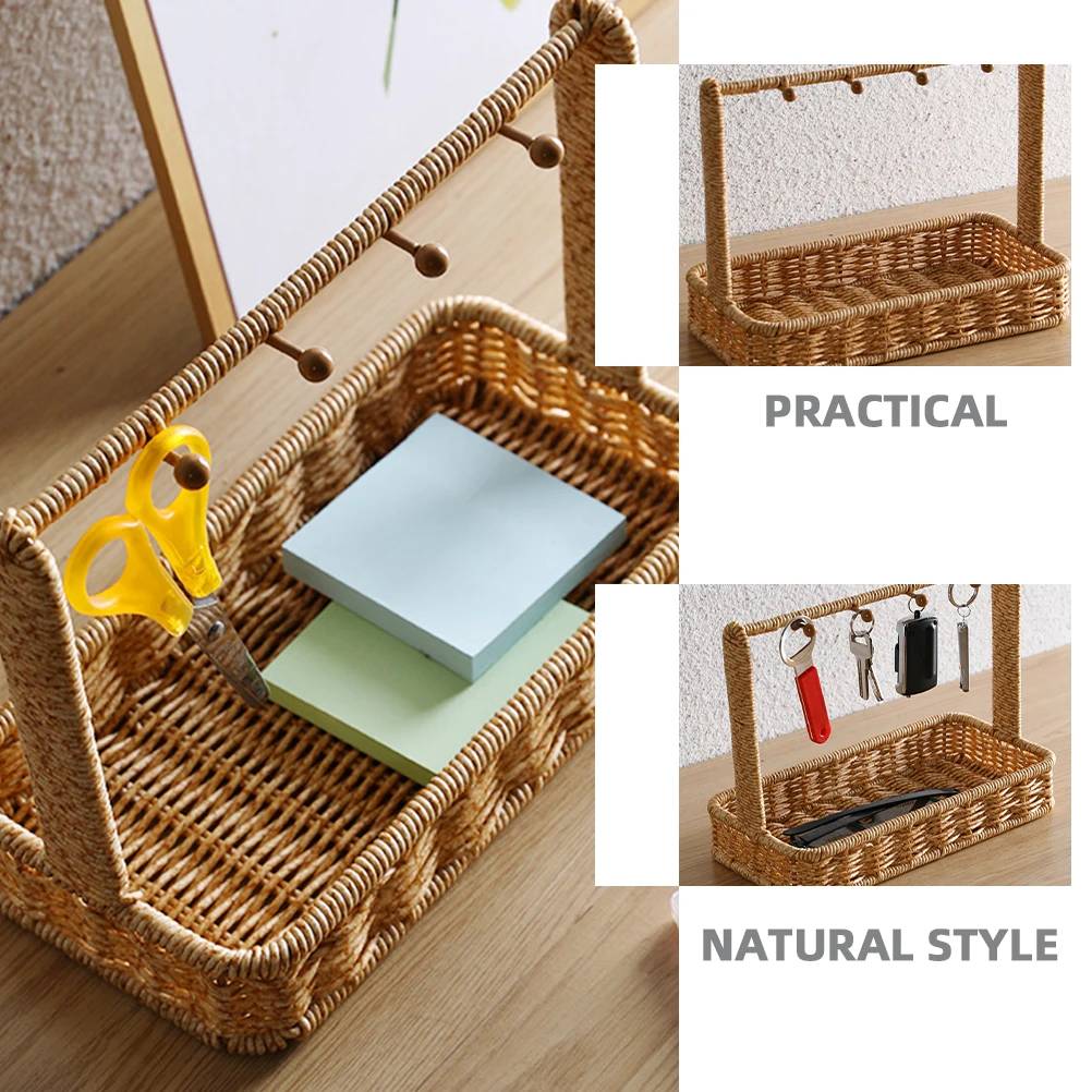 

Entrance Shelf Key Basket Storage Boxes Straw for Keys Rattan Gum Decor Entryway Table