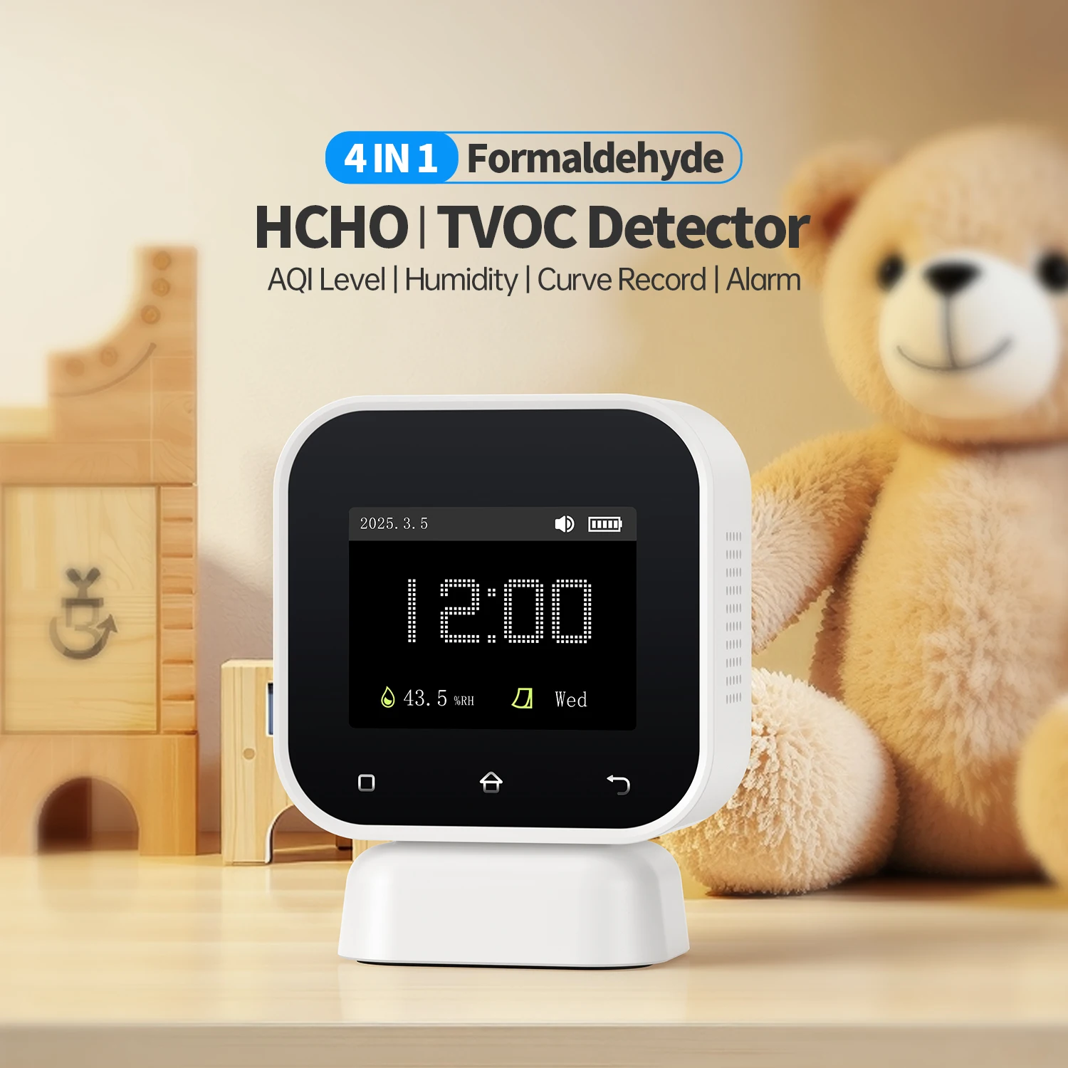 FNIRSI SFD-02 4-IN-1 Indoor Air Quality Monitor Touchscreen Formaldehyde Detector HCHO TVOC Temperature Tester Type-C Charging