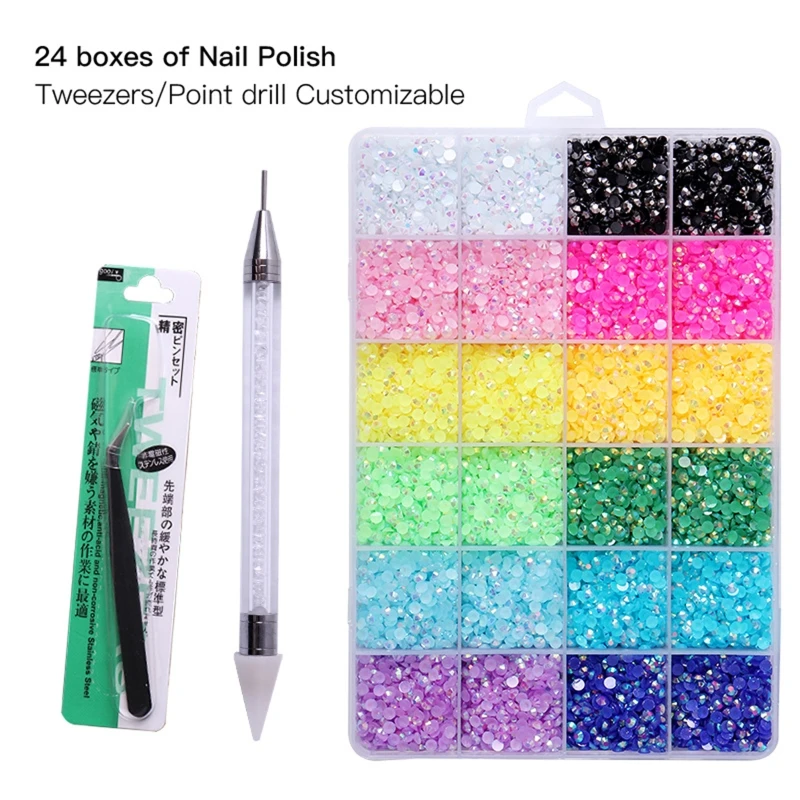 RXJC Nails Jewelry AB for Rhinestone Flat Bottom Nair Art Accessories for DIY Art