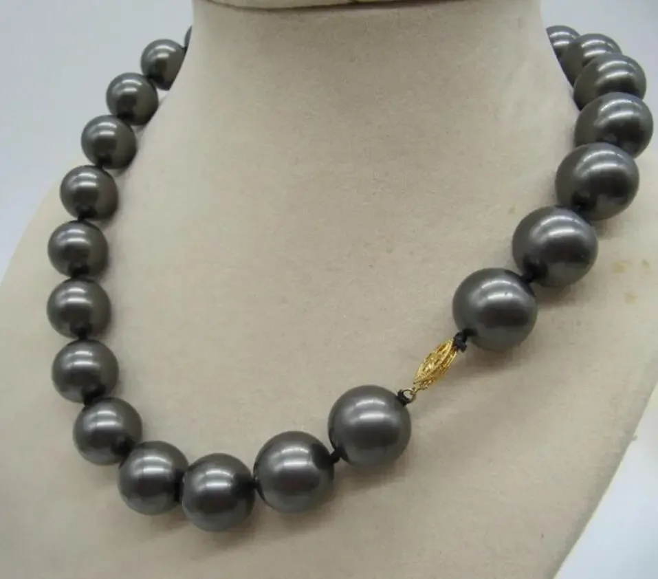 الأزياء والمجوهرات AAA +++ 15-16 مللي متر قذيفة الطبيعية جنوب البحر اللؤلؤ الأسود NECKLACE925silver 18 بوصة
