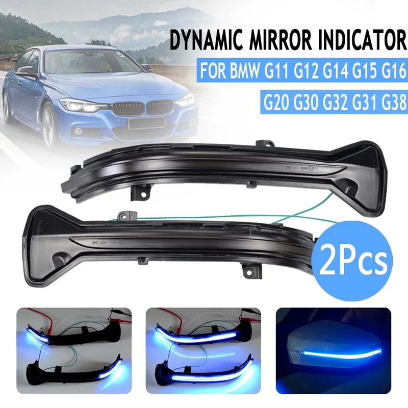 

For-BMW 3 5 6 7 8 Series G38 G30 G31 G11 G20 M5 Yellow&Blue LED Dynamic Turn Signal Rearview Mirror Light Blinker