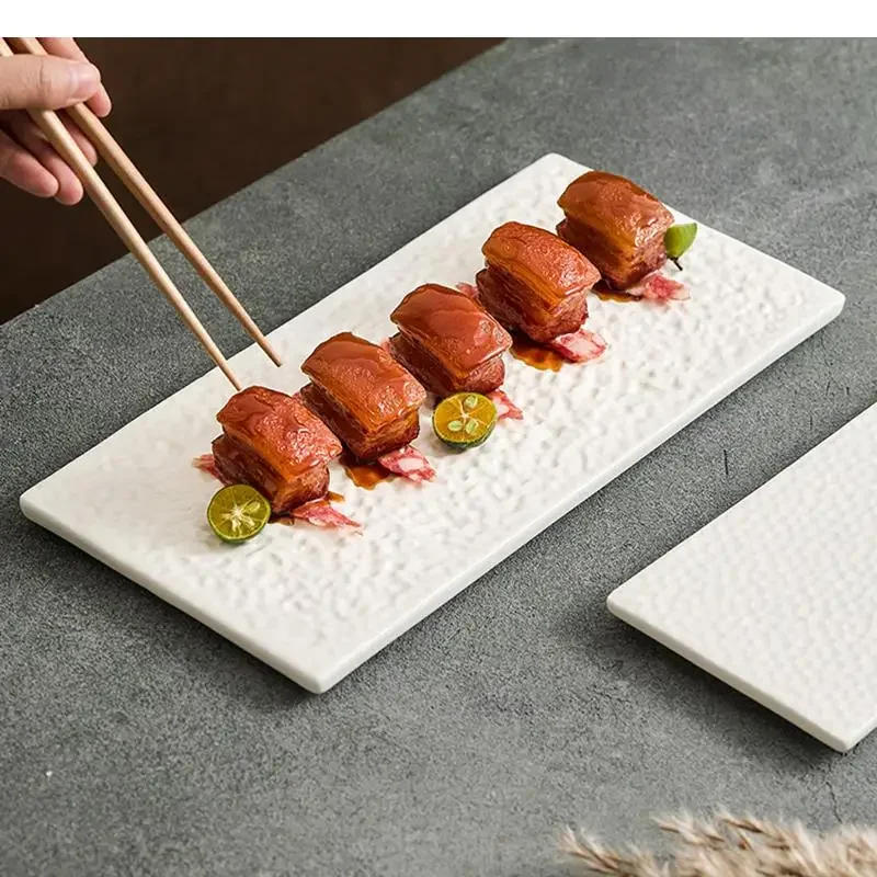 

Pure White Hammer Pattern Ceramic Sushi Plate Restaurant Dim Sum Dessert Molecular Cuisine Tableware