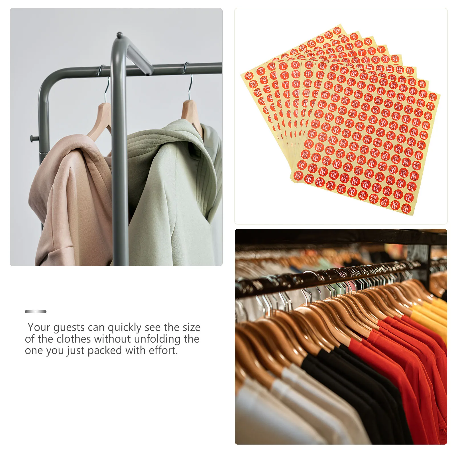 

80pcs Size Sticker Clothing Stickers Labels Double Sided Sticky Clear Printed Lightweight 8 Sizes Universal for Retailers