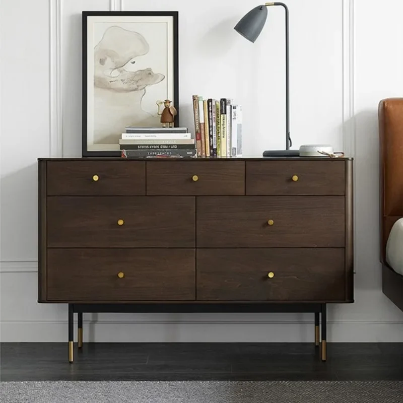 Multi-layer integrated walnut black walnut seven-chest cabinet retro solid wood bedroom storage cabinet medieval cabinet dresser