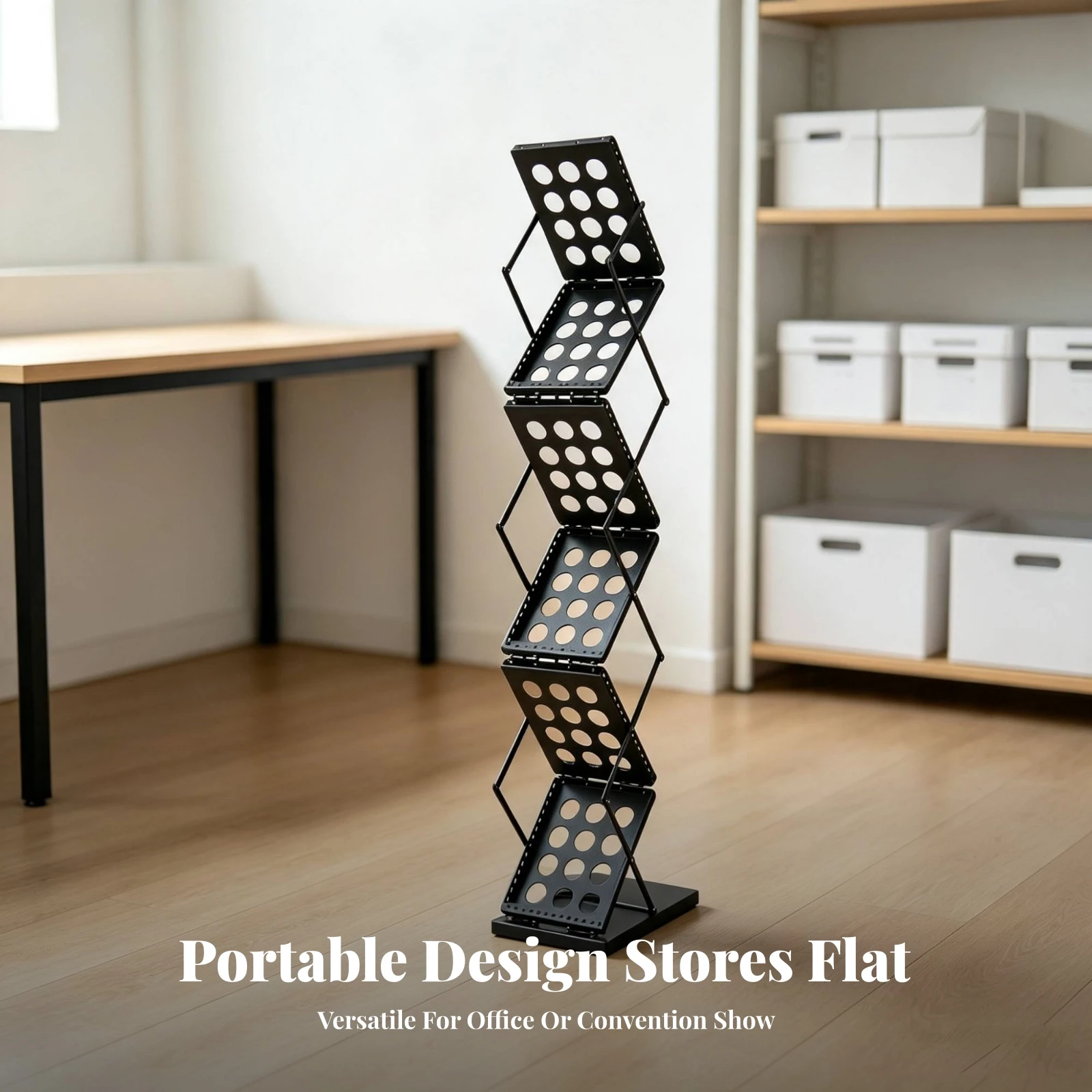Folding Literature Rack Quick Setup Literature Rack with Perforated Panels Floor Magazine Holder Portable for Exhibitors