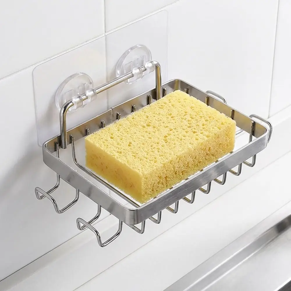 

Rustproof Shower Storage Basket Self Adhesive Large Capacity Wall Shelves with Hooks No Drilling Wall-Hung Metal Soap Tray Soap