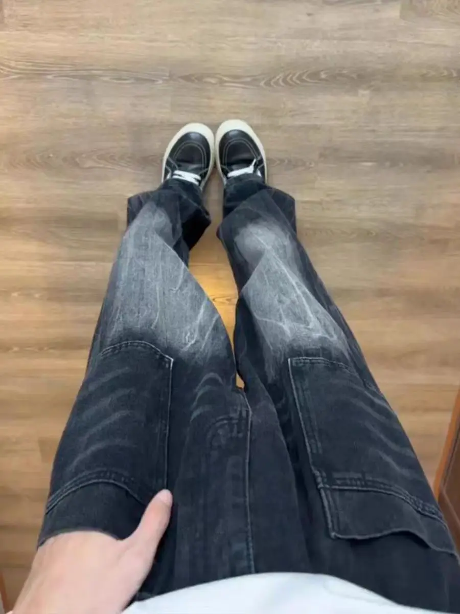 

Bla Lightning Pattern Jeans Men's Summer Thin American High Street Workwear Waed Slim Straight Leg Micro Flared Pants