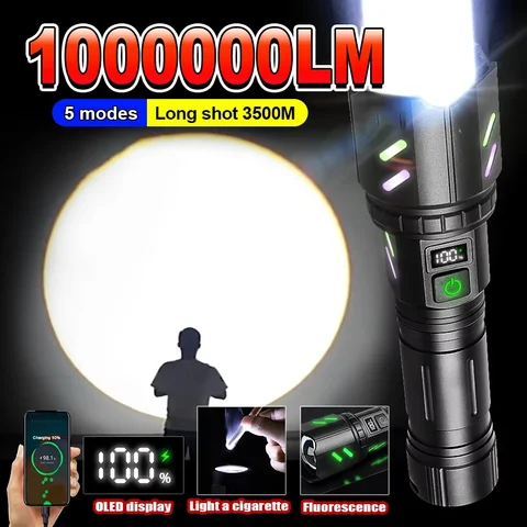 슈퍼 밝은 집중 Lgnition 손전등 USB 충전식 LED 토치 야외 캠핑 사냥 비상 손전등 긴 샷 3000m