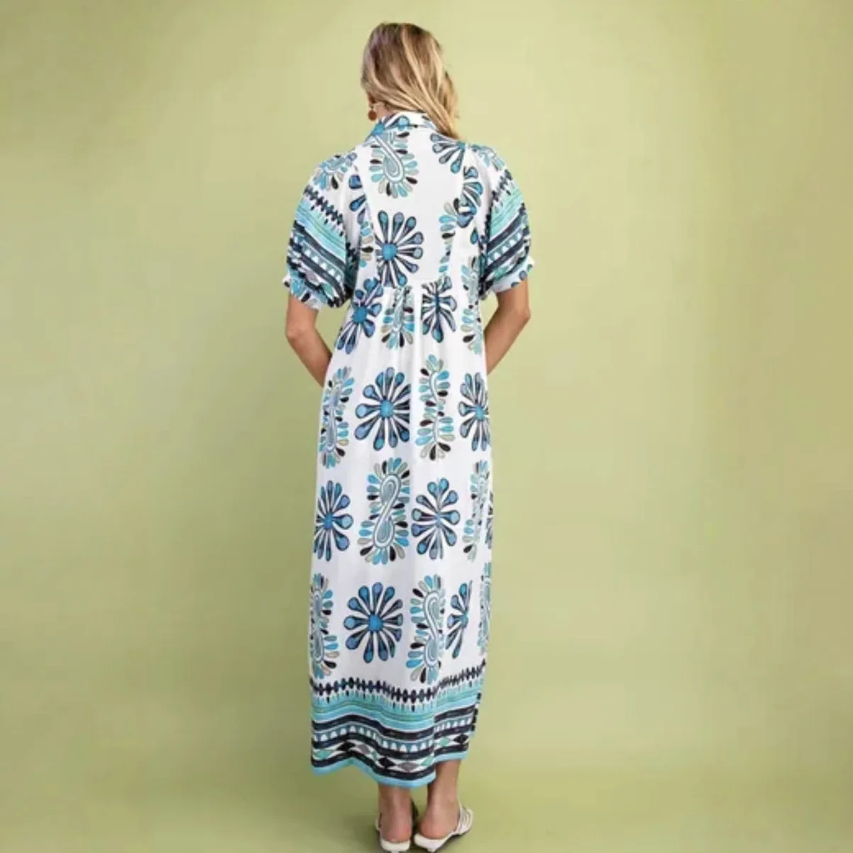 Robe chemise mi-longue imprimée Vintage pour femmes, manches courtes, élégante, bureau, ligne a, robes de plage, nouvelle tendance, été