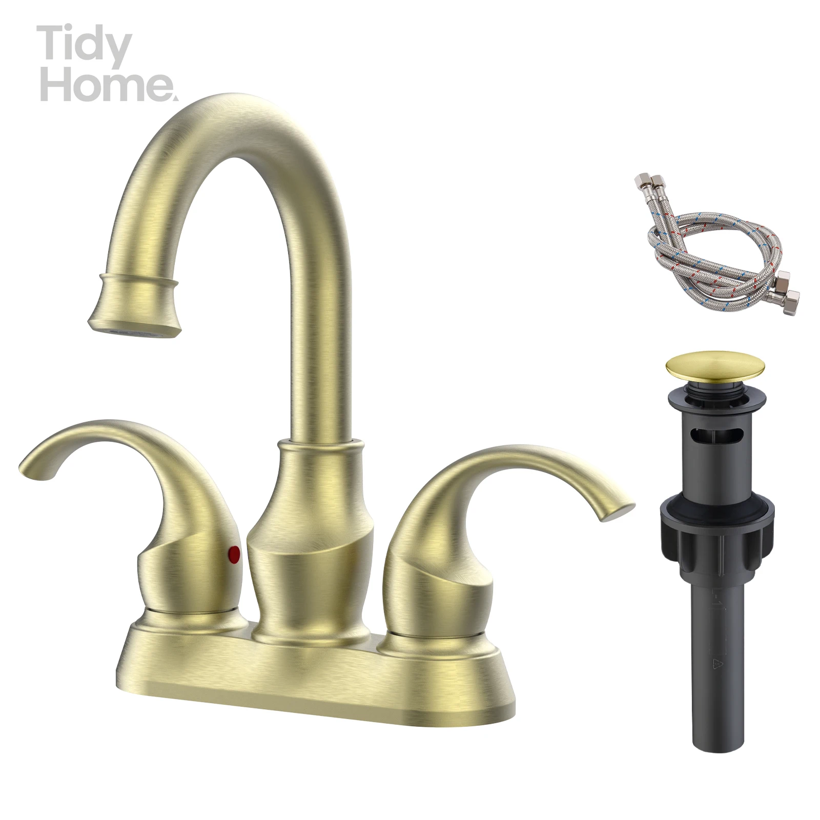 

Смеситель для ванной комнаты с 2 ручками, матовое золото, с вращающимся на 360 градусов изливным изливом, 4-дюймовая раковина в стиле полумесяца в центральной установке