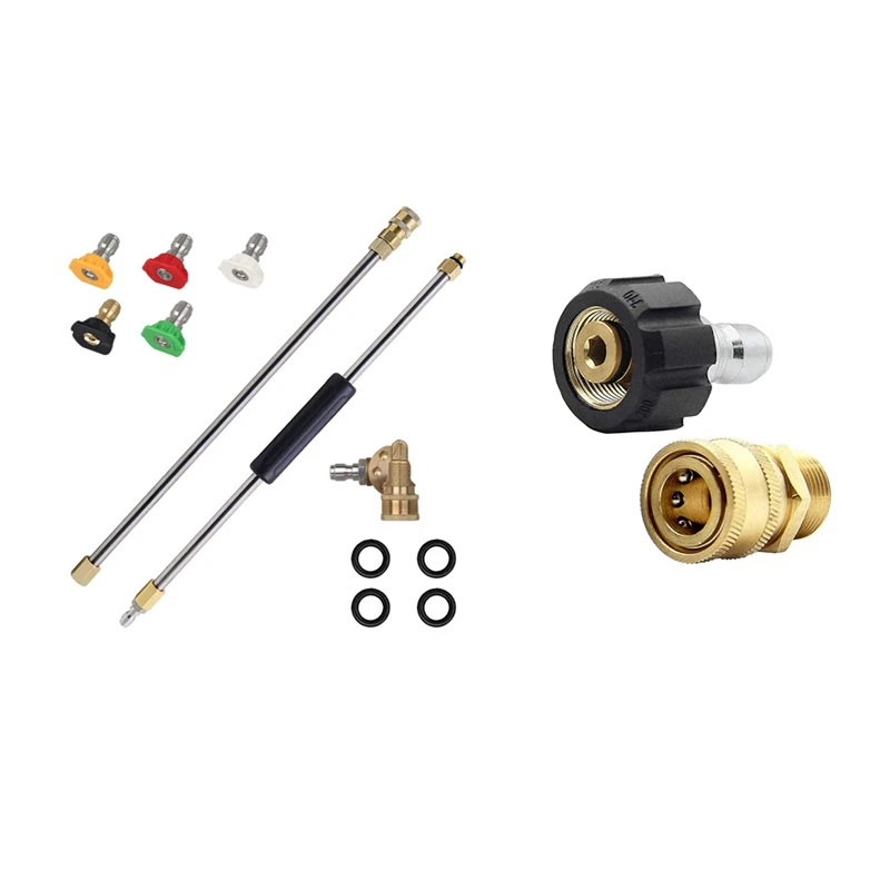 

1 Set Pressure Washer Extension Spray Wand With Spray Nozzle & 1 Set High Pressure Washer Adapter Set Quick Connect Kit