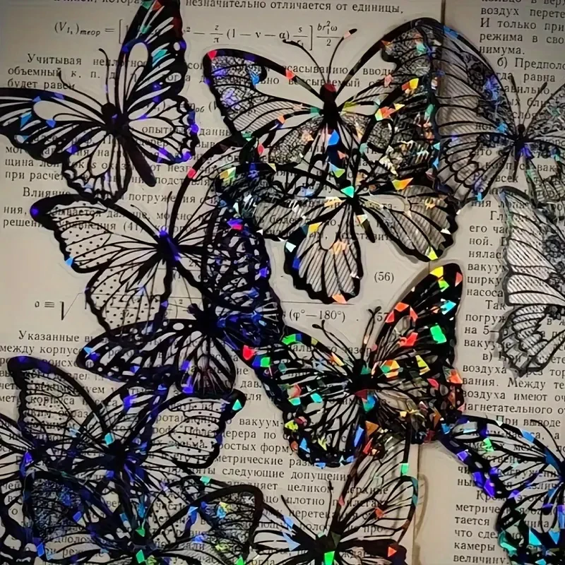 20 Sheets Gold-Stamped Laser Butterfly Sticker Set, Exquisite Butterfly Design with Gold Foil & Laser Effect Retro Journal Craft