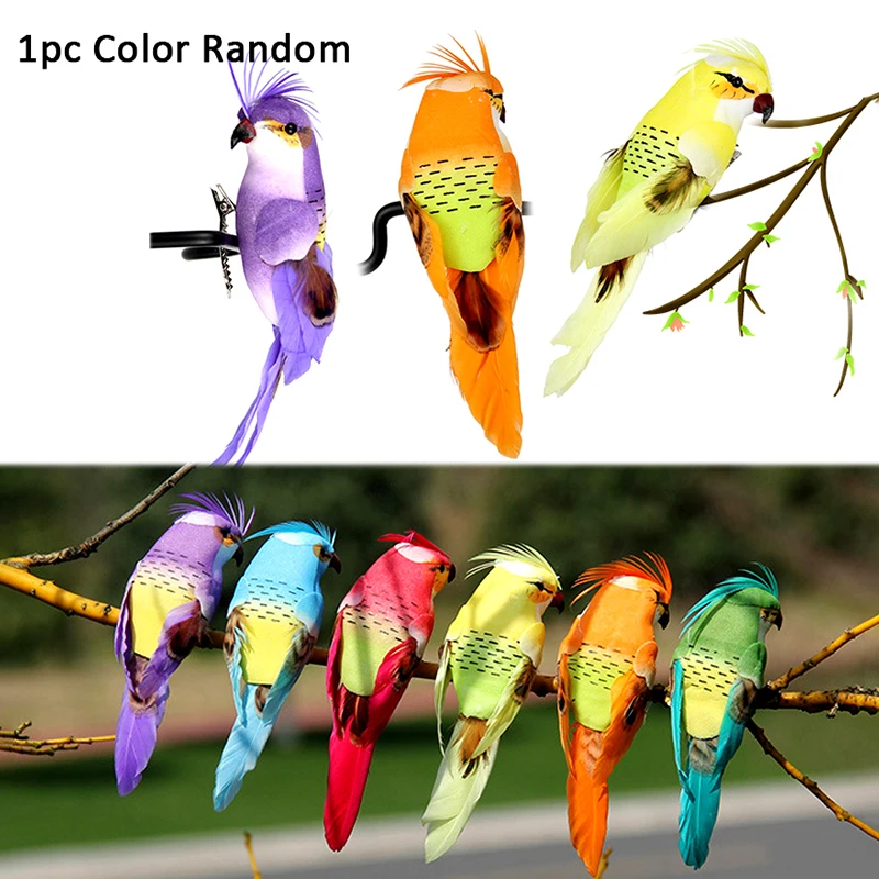 1Pc Simulation Feather Birds With Clips For Garden Lawn Tree Decor Handicraft Birds Figurines Home Garden Ornament Decor