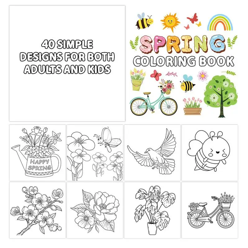 Libros para colorear para niños, bonito libro para colorear de primavera, papel grueso, libro para colorear relajante interactivo para adultos y niños, flores y mariposas