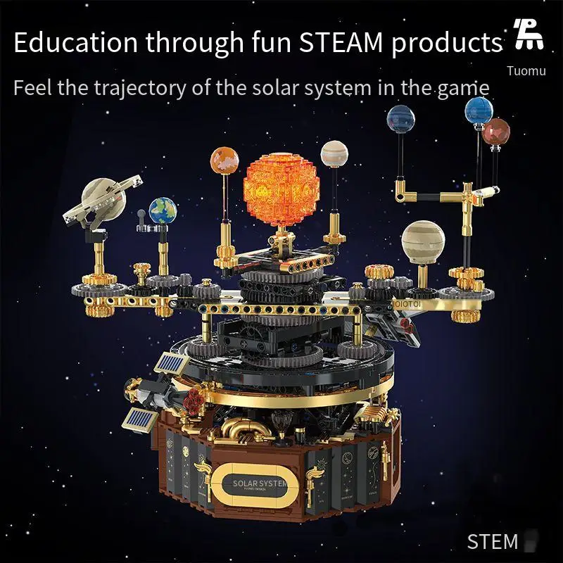 Rotating electric building block solar system eight planets rotation model building block children's kit toy
