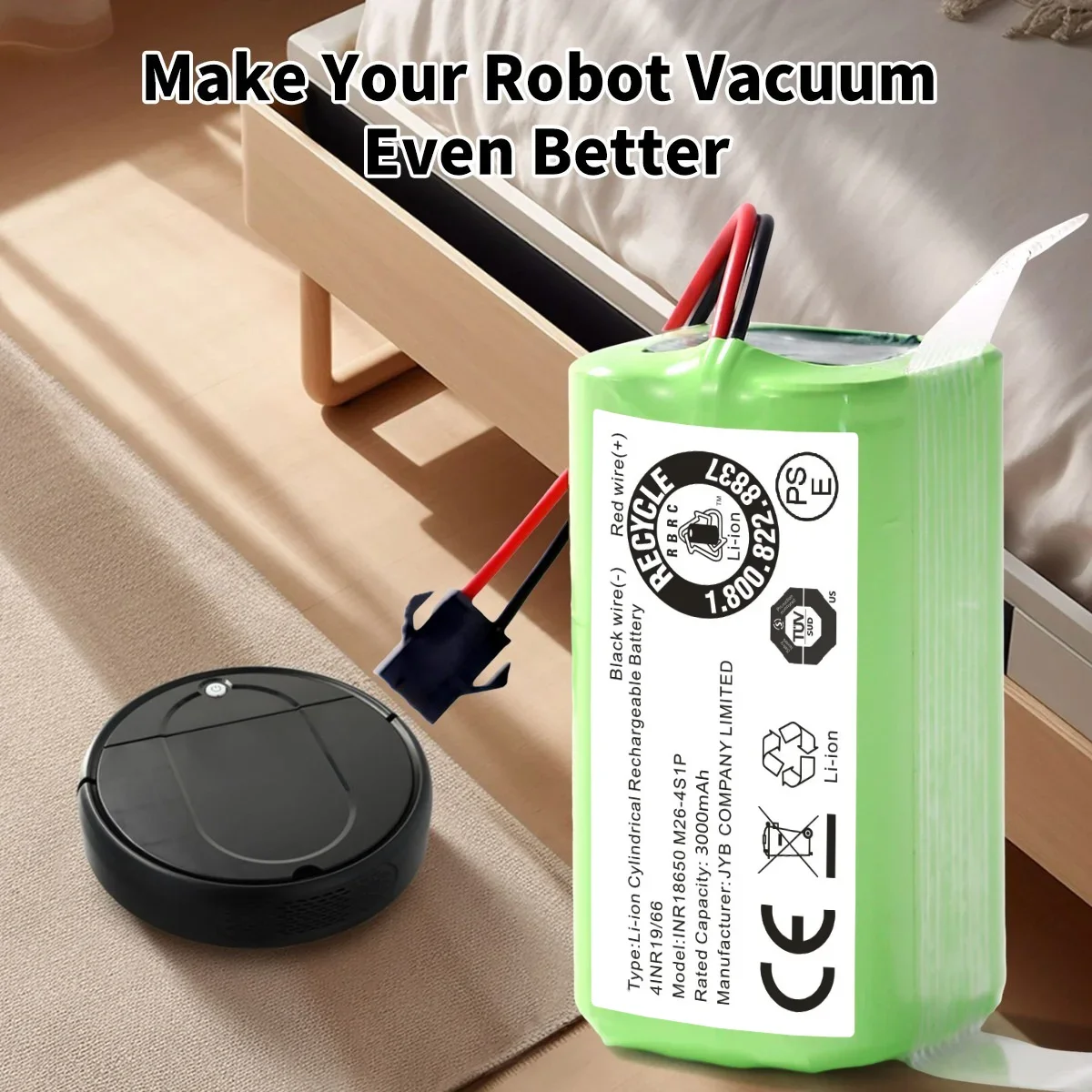 14.4V 3000mAh Lithium Battery Compatible with Eufy RoboVac 11 11S 12 15C 25C 30C 35C G30 Hybrid Goovi D380 R3500