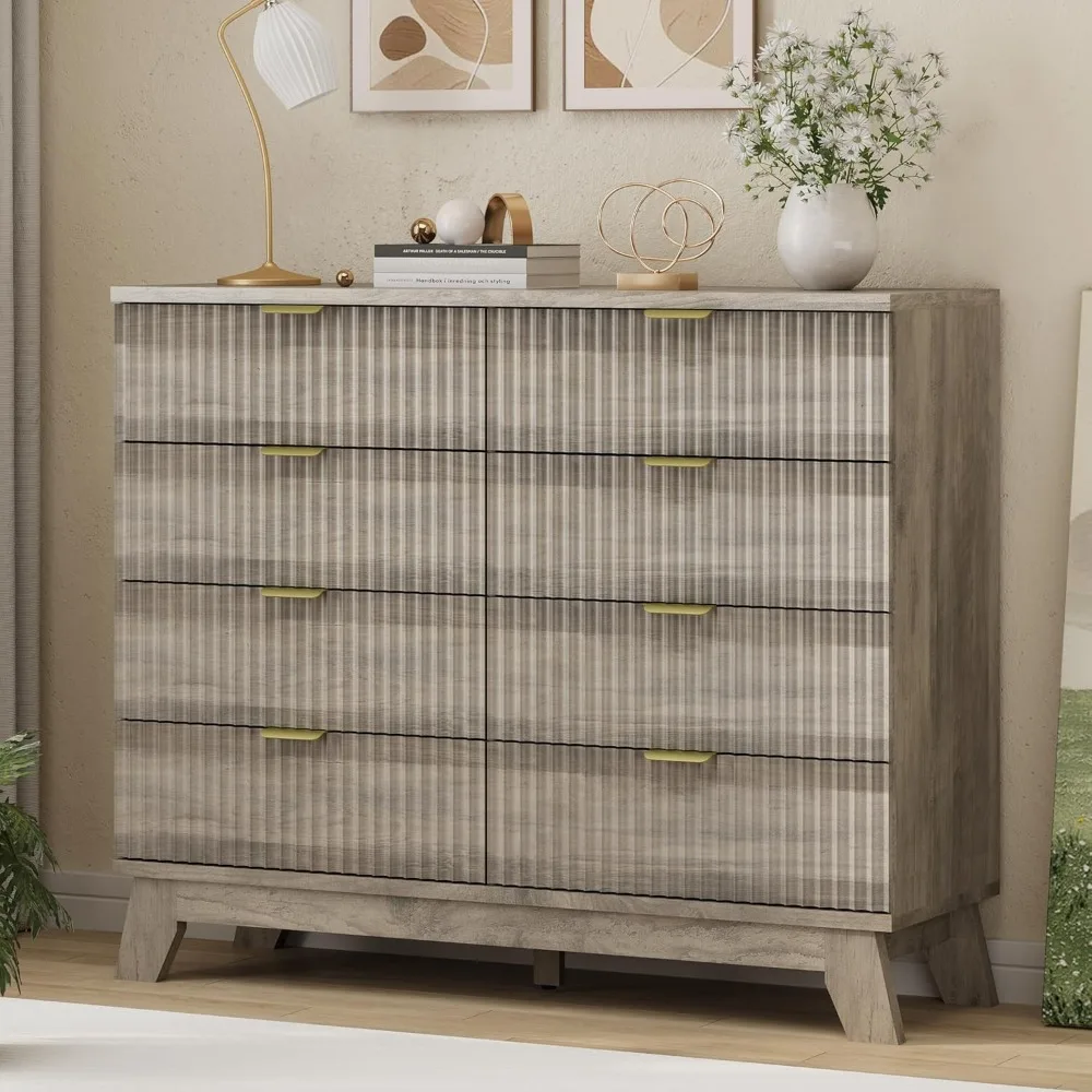 Fluted Dresser for Bedroom with 8 Drawers, 48