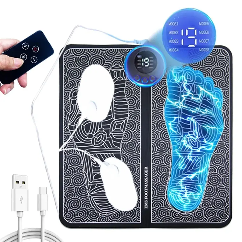 Elétrica Foot Massage Pad Estimulação com Massagem Remota, Leve, 8 Modos, 19 Níveis de Força, Aliviar a Pressão do Pé