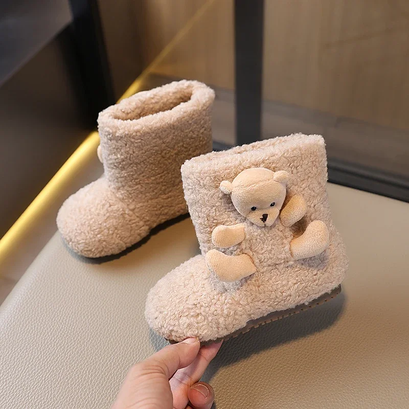 

Winter New Children Fashion Cotton Boots Soft Outdoor Girls Ankle Boots Cute Bear Princess Causal Kids Warm Plush Boots Furry