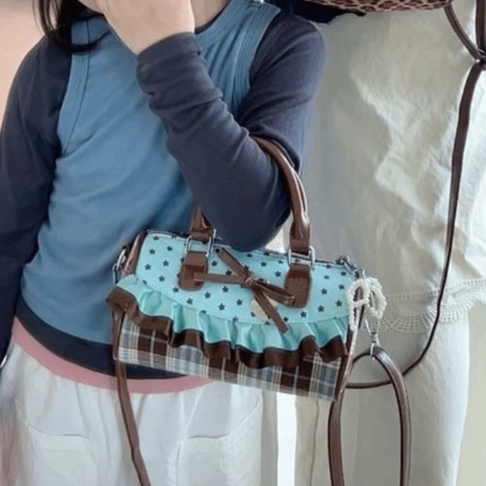 

Повседневная милая сумка-кроссбоди в стиле Лолита с бантом, рюшами и узором в горошек, сумка-подушка с кружевной отделкой, шикарная детская сумка-тоут через плечо, подарок