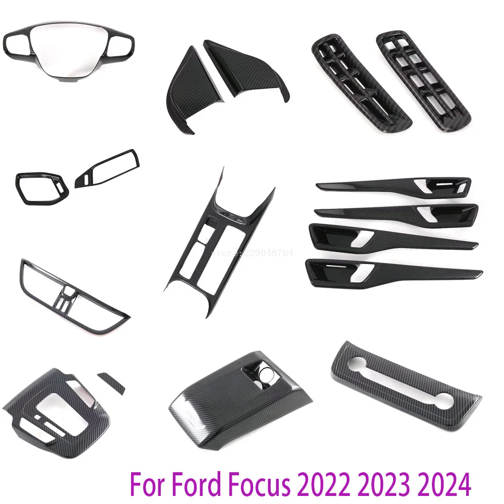 

For Ford Focus 2022 2023 2024 Carbon Fiber Style Interior Mouldings ABS Inner Door Armrest Window Lift Button Cover Trimcutylin