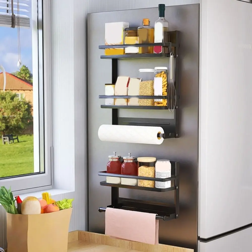 

Wall Mounted Refrigerator Magnetic Shelf Folding Space Saving Seasoning Storage Organizer Large Capacity