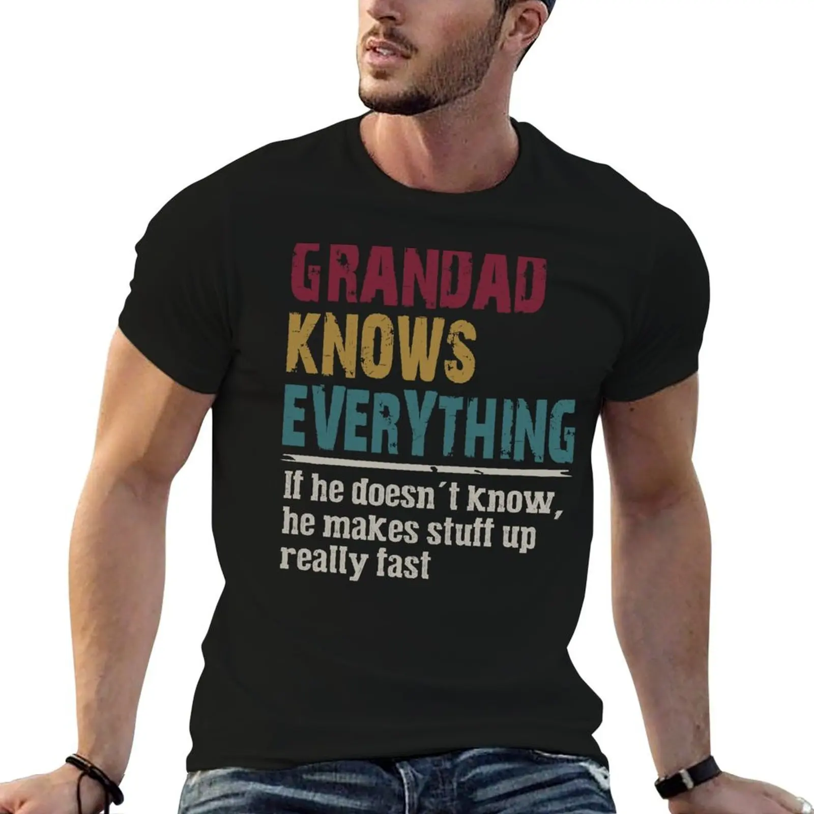 Grand-père sait tout - Cadeau pour grand-père - T-shirt drôle pour grand-père, t-shirt décontracté à manches courtes pour tous les jours