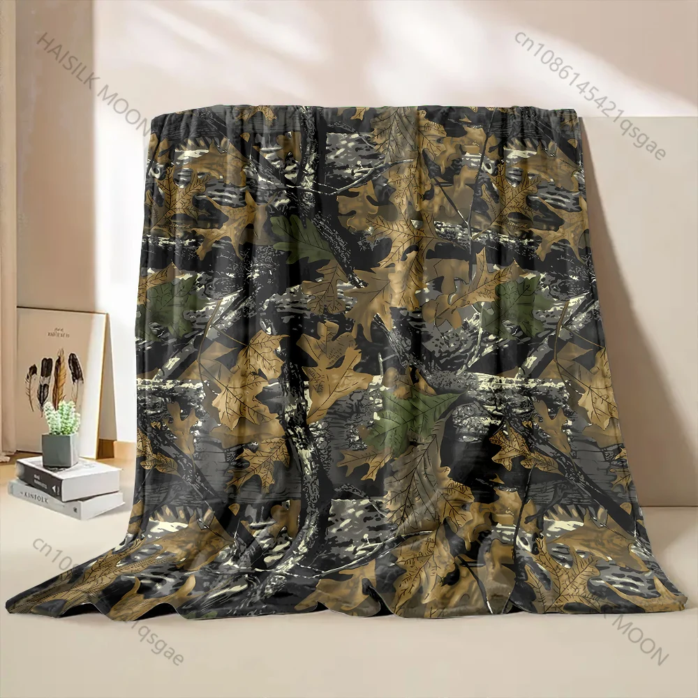 

Realistic Camo with Leaves. Pattern Blanket Flannel Material Soft Warm for All Seasons, Home Outdoor Camping Picnics RV Gifts