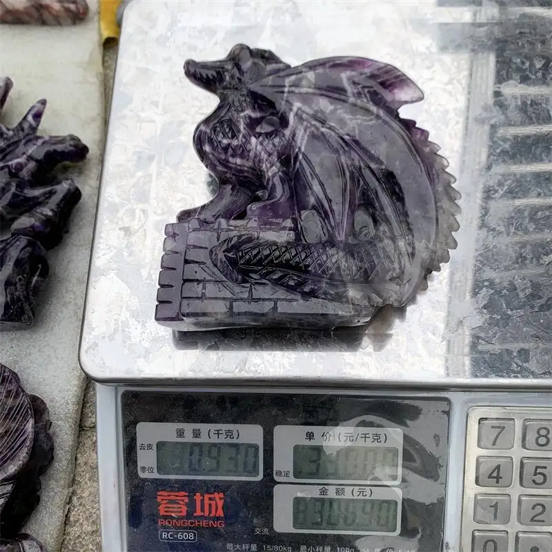Natural Dream Amethyst Dragon Goods Carving Statues Stone Healing Fengshui Home Decoration Accessories 1PCS