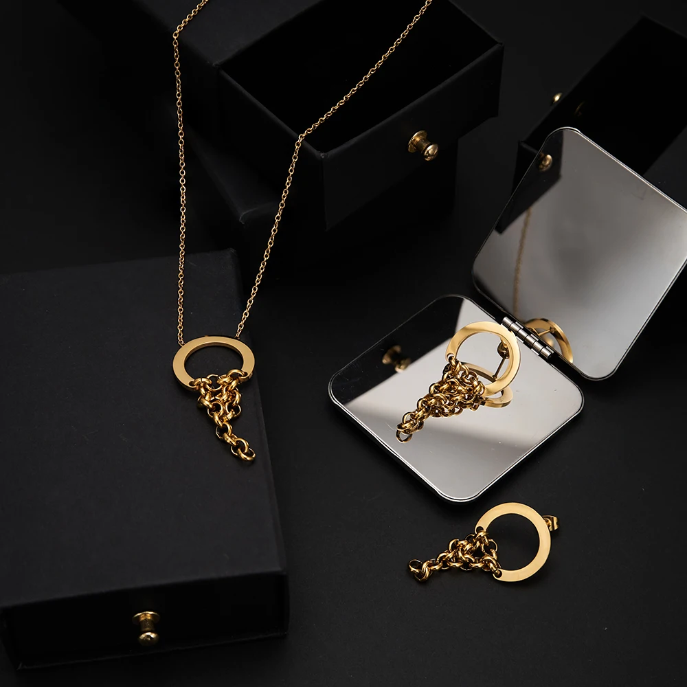 

ENFASHION Aretes Disc Chain Drop Earrings For Women's Stainless steel Gold Color Earrings Stylish Street Cute Jewelry E231521
