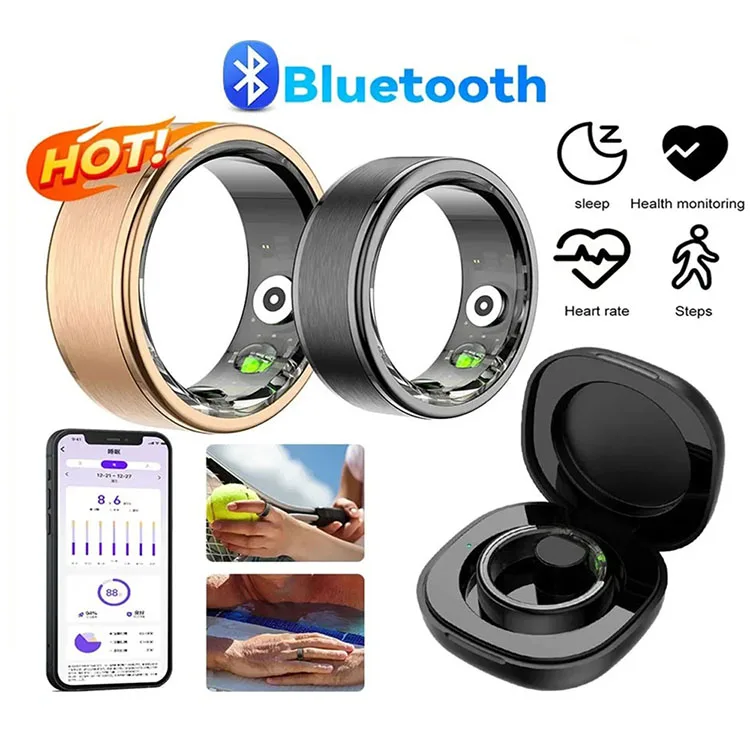 

Смарт-кольцо 2025 для мужчин и женщин с чехлом для зарядки для IOS, срок службы батареи 39 дней, монитор здоровья, водонепроницаемость IP68 и 5 атм, мультиспортивный