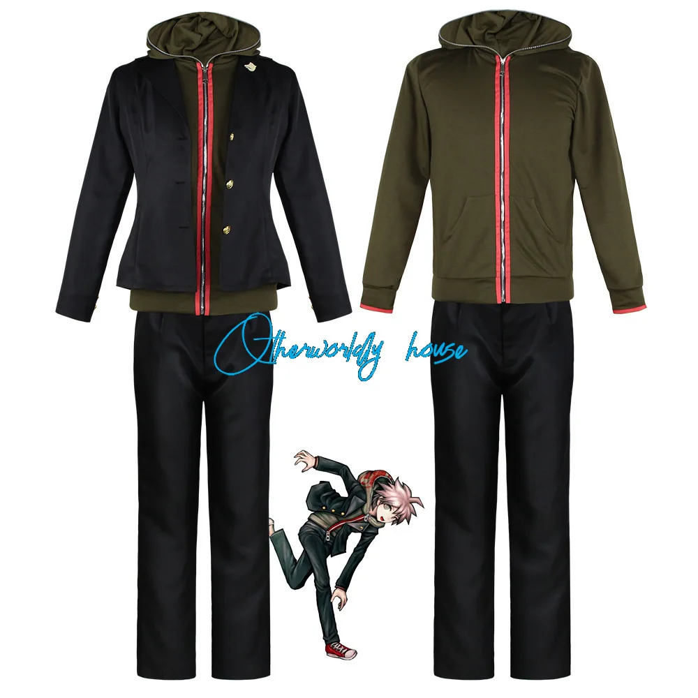 Game Danganronpa Naegi Makoto Cosplay Costume Dangan Ronpa Cosplay Clothes Top Coat Pants Badge Full Suit School Uniform