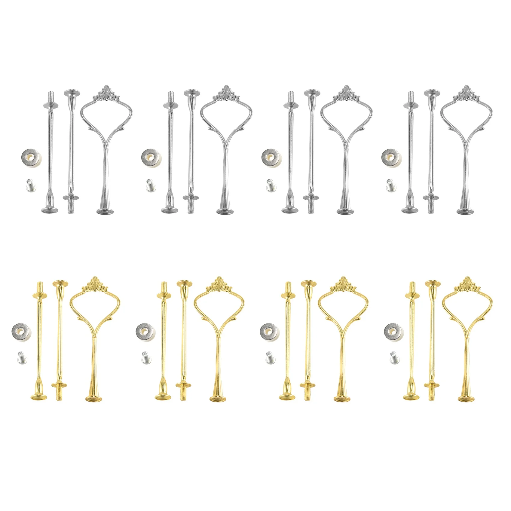 8 Sets 3 Tier Crown Cake Plate Stand Fittings Hardware Holder Kitchen Gadgets for Wedding and - Silver&Golden