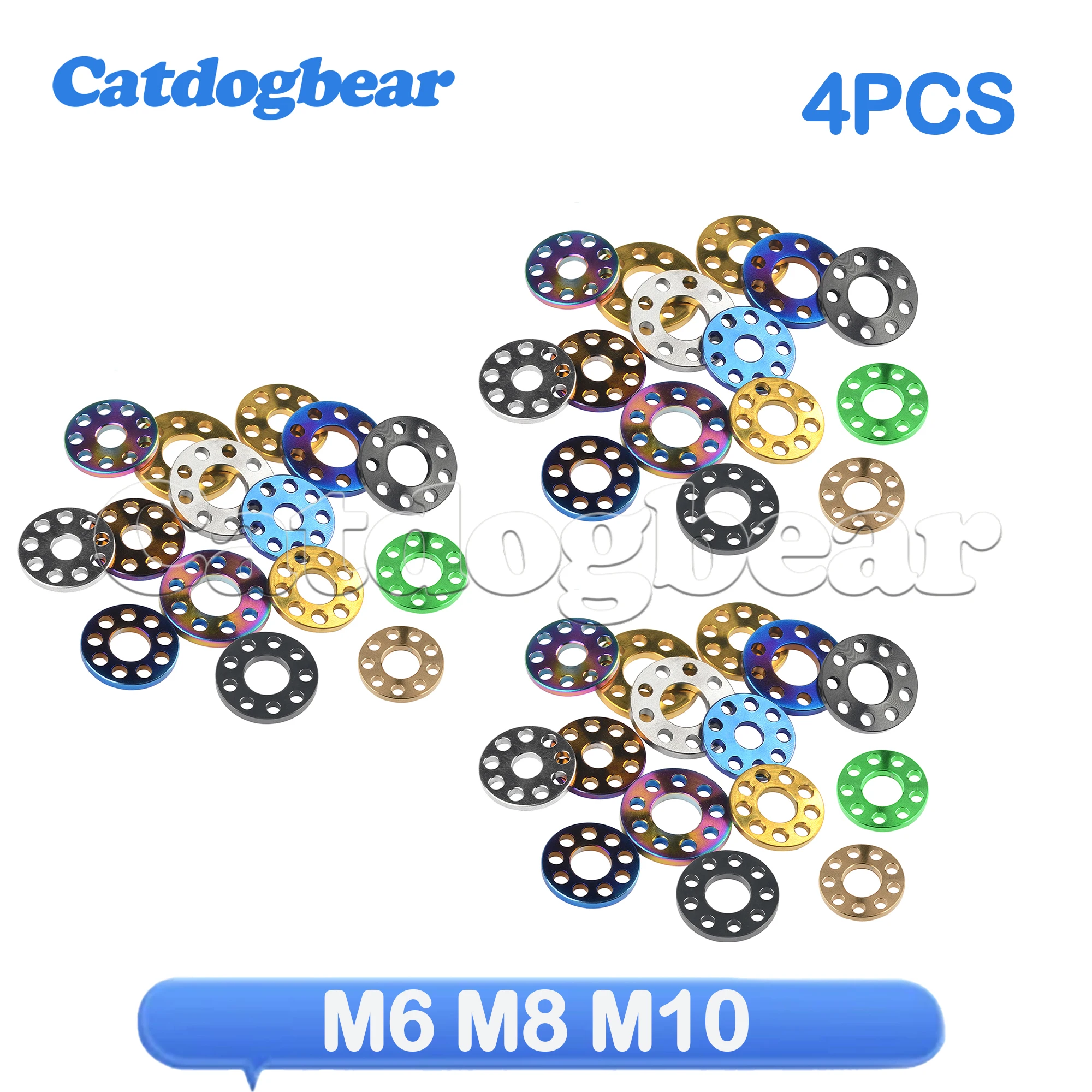 Catdogbear4Pcs Ti M6 M8 M10 Titanium Drilled Bolt Spacer Washer
