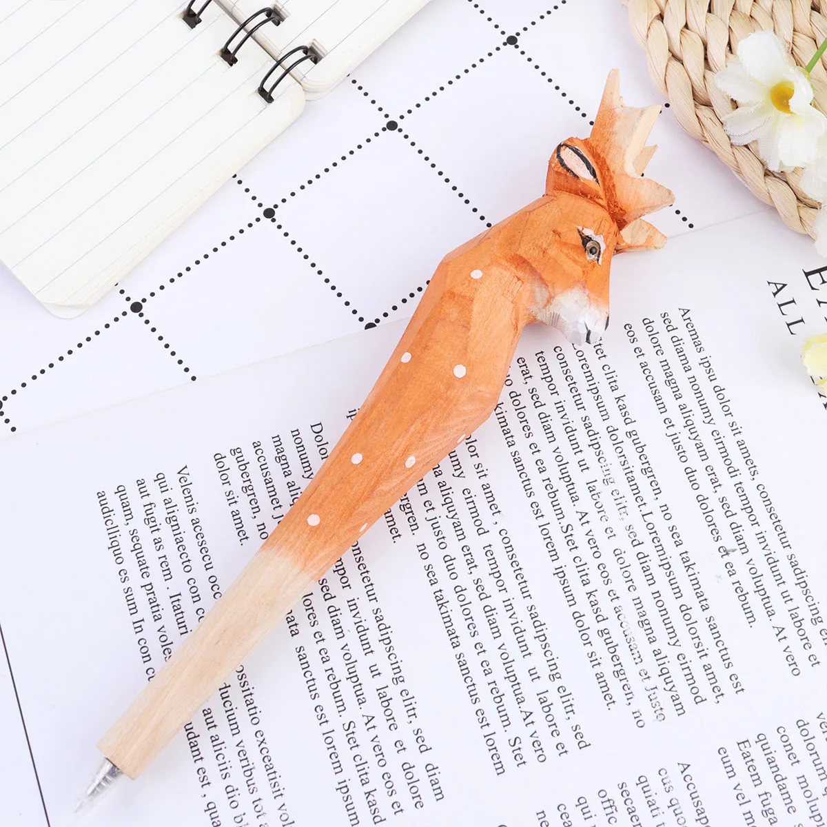 

Cartoon Sika Deer Shaped Carving Pen Handamde Ink Pen Birthday Gifts School Stationery for Little Boys Girls