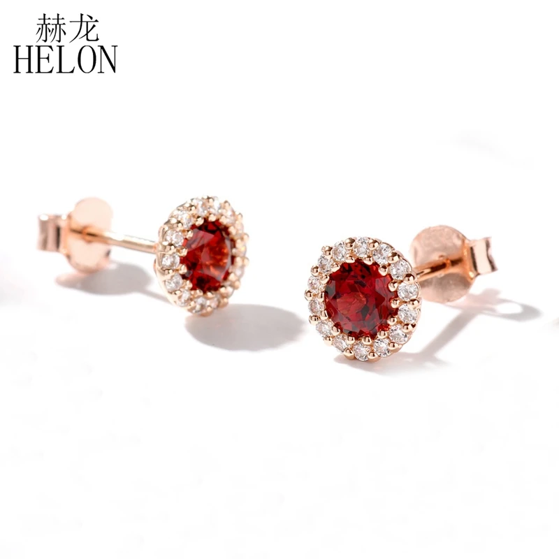 

HELON Genuine Garnet Stud Earrings Solid 14k 10k Rose/Yellow/White Gold Lab Grown Diamond Moissanite Fine Jewelry Women Earrings