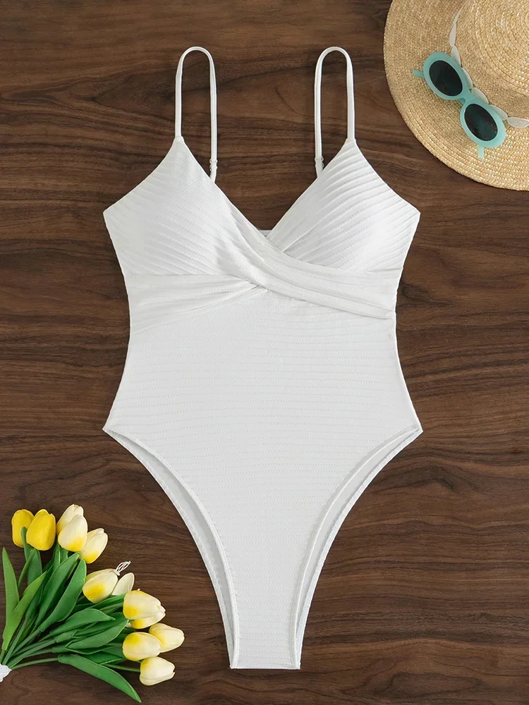 

Sexy Solid Backless Pleated Bikini Women Swimsuit High Waist Tight Beach Bikini 2025 New Summer Swimwear One Piece Swimsuit