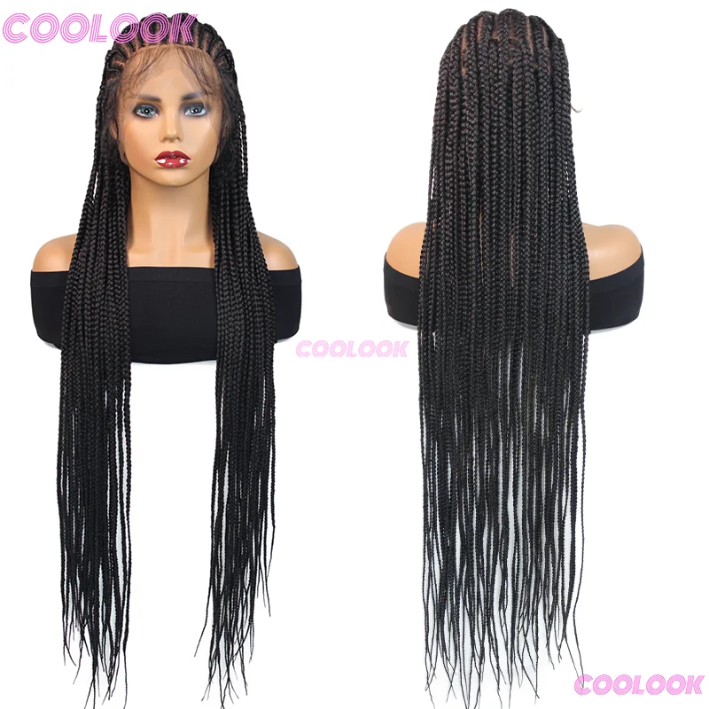 36 "Cornrow Braids ผมวิกผมสังเคราะห์ Braided Wigs สําหรับผู้หญิงสีดํา Knotless กล่อง Braiding วิกผมเต็มลูกไม้ Braided Wigs