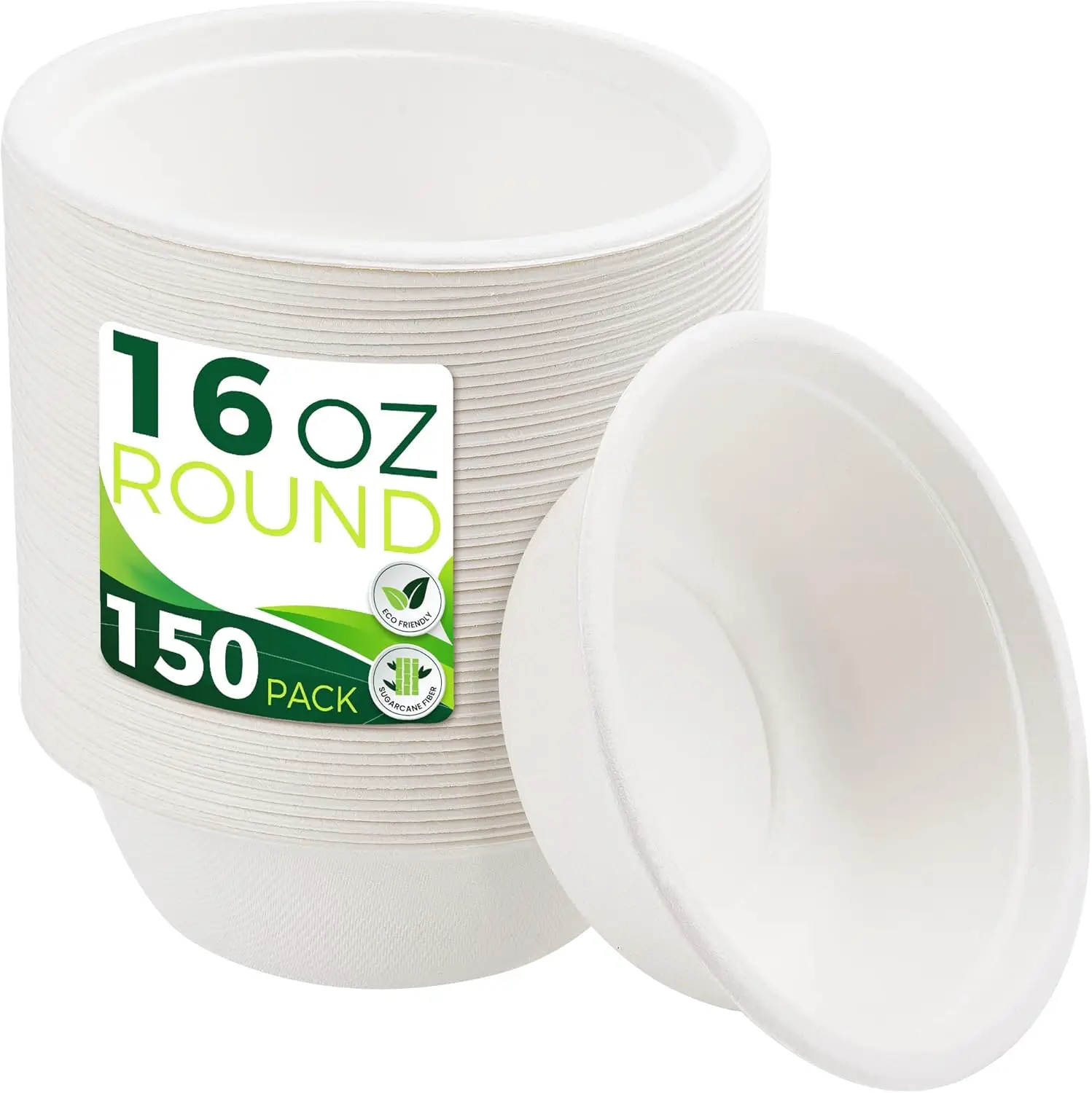

Paper Bowls 16 oz [150-Pack], Heavy Duty Disposable Bowls Perfect for Hot Soup and Milk Cereals, 100% Compostable and E