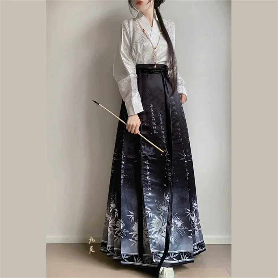 Jupe Hanfu de Style chinois, Costume de la dynastie Mamianqun Ming, tissage doré ou imprimé, jupe visage de cheval, robe chinoi